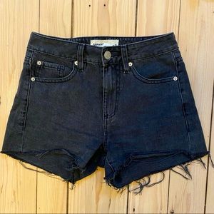 GARAGE high-waisted black denim “mom” shorts